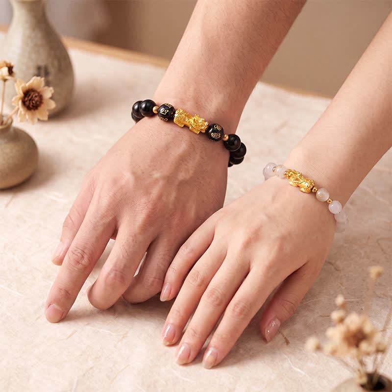 Buddha Stones Zwarte obsidiaan chalcedoon Pi Xiu Om Mani Padme Hum Armband - image 14