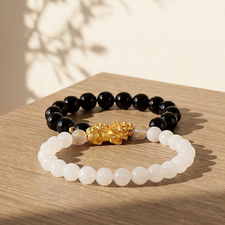 Buddha Stones Zwarte obsidiaan chalcedoon Pi Xiu Om Mani Padme Hum Armband - image 13