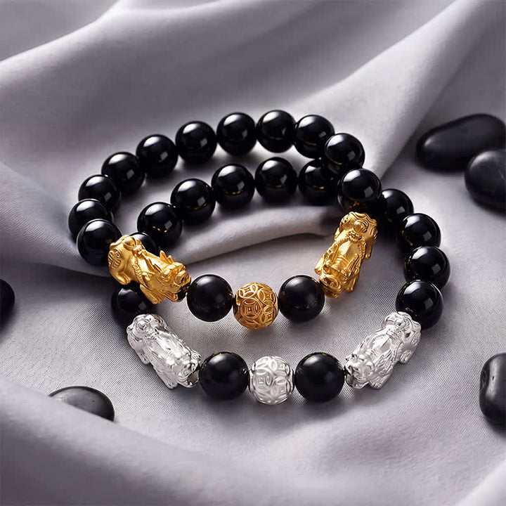 Buddha Stones Zwarte obsidiaan koperen dubbele Pi Xiu Om Mani Padme Hum Armband - image 16