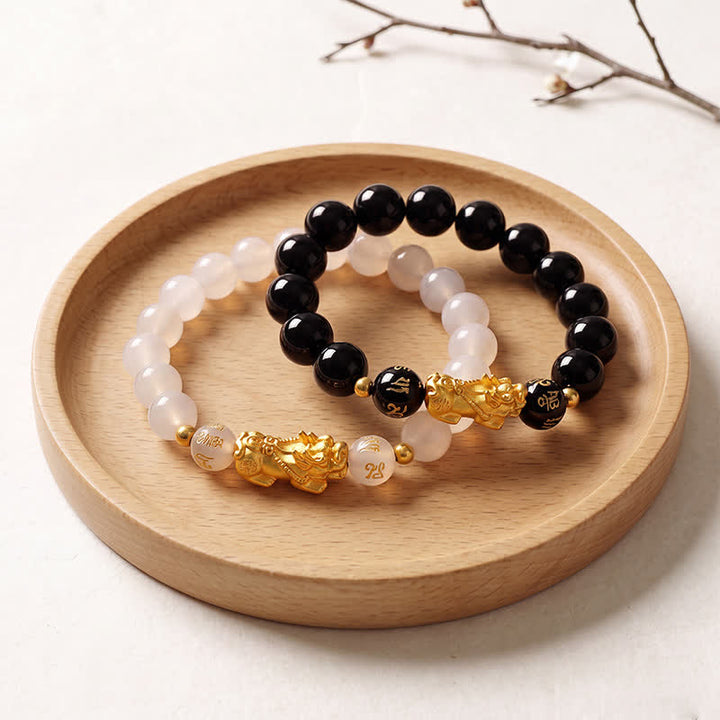 Buddha Stones Zwarte obsidiaan koperen dubbele Pi Xiu Om Mani Padme Hum Armband - image 14