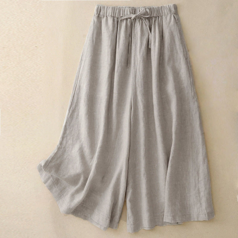 Buddha Stones Zomerse dames capri broek met elastische Taille , Cropped en wijde pijpen, met Zakken. - Linnen - US14, UK/AU18, EU46 (3XL) - image 16