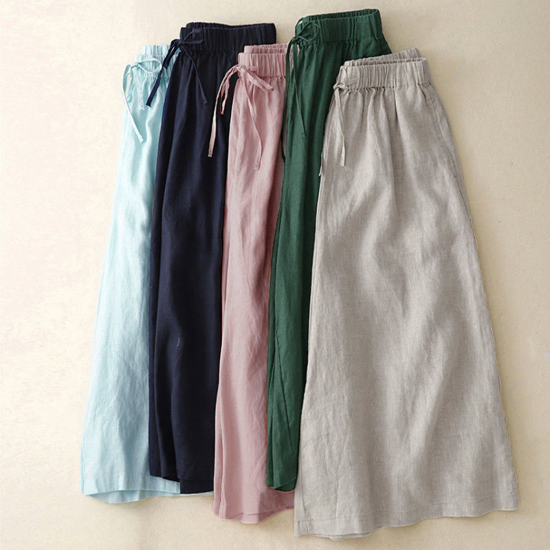 Buddha Stones Zomerse dames capri broek met elastische Taille , Cropped en wijde pijpen, met Zakken. - image 1