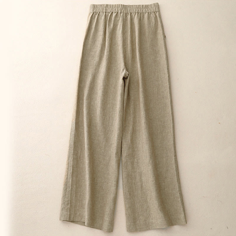 Buddha Stones Casual, effen damesbroek met elastische Taille, wijde pijpen en Zakken. - image 6