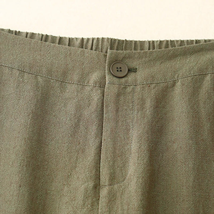 Buddha Stones Casual, effen damesbroek met elastische Taille, wijde pijpen en Zakken. - image 2