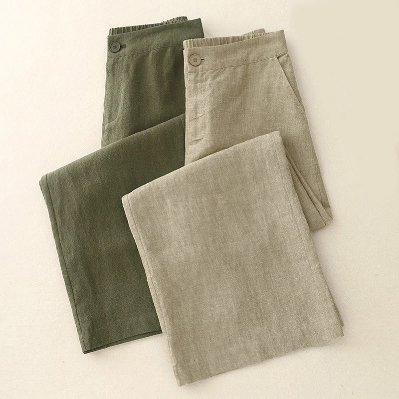 Buddha Stones Casual, effen damesbroek met elastische Taille, wijde pijpen en Zakken. - image 12