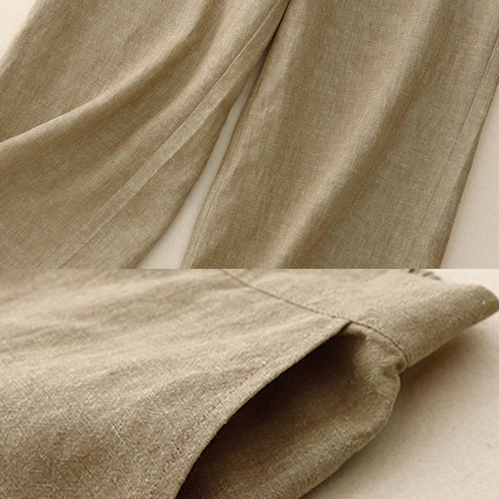 Buddha Stones Casual, effen damesbroek met elastische Taille, wijde pijpen en Zakken. - image 10