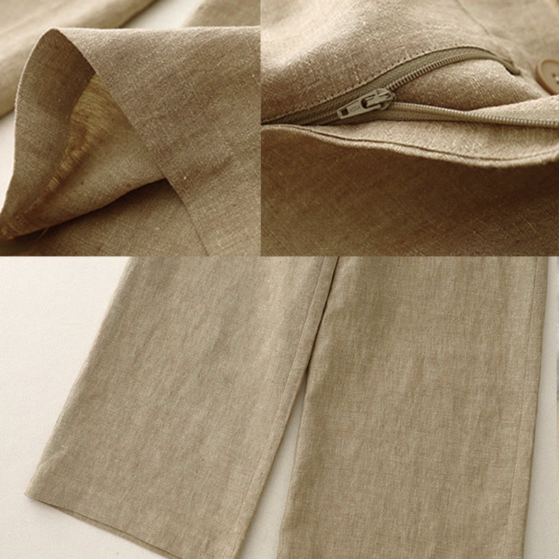 Buddha Stones Casual, effen damesbroek met elastische Taille, wijde pijpen en Zakken. - image 9