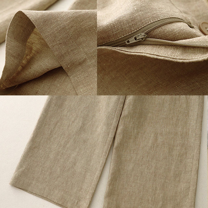 Buddha Stones Casual, effen damesbroek met elastische Taille, wijde pijpen en Zakken. - image 9