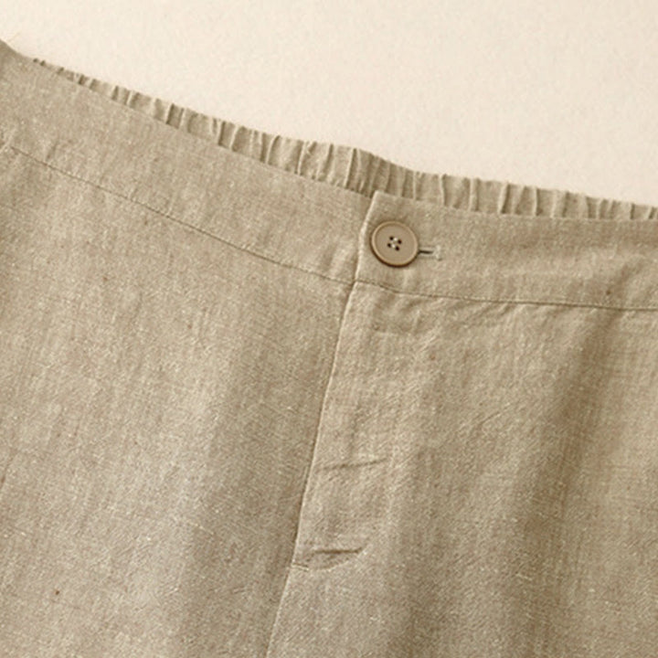 Buddha Stones Casual, effen damesbroek met elastische Taille, wijde pijpen en Zakken. - image 7