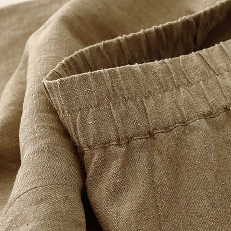 Buddha Stones Casual, effen damesbroek met elastische Taille, wijde pijpen en Zakken. - image 8