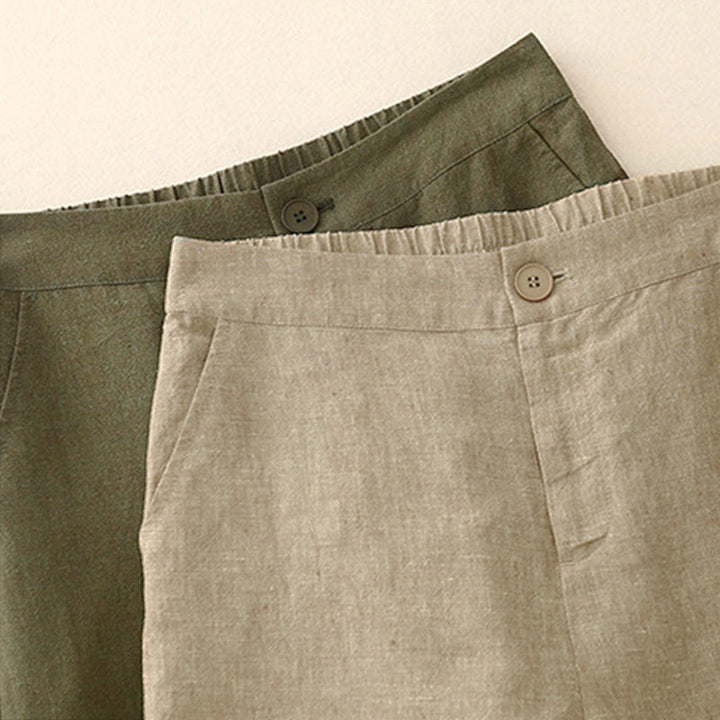 Buddha Stones Casual, effen damesbroek met elastische Taille, wijde pijpen en Zakken. - image 13