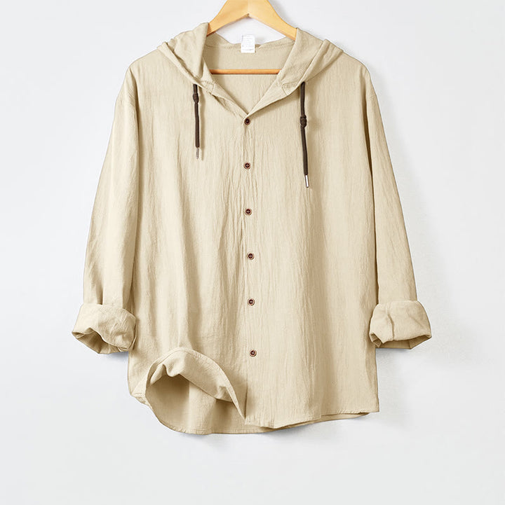 Buddha Stones Effenkleurig herenoverhemd met Lange mouw, Met capuchon, trekkoord en knoopsluiting. - Beige - US/UK/AU44, EU54 (3XL) - image 14