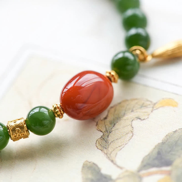 Buddha Stones Spinaziegroene Hetian jade rode agaat Armband - image 12