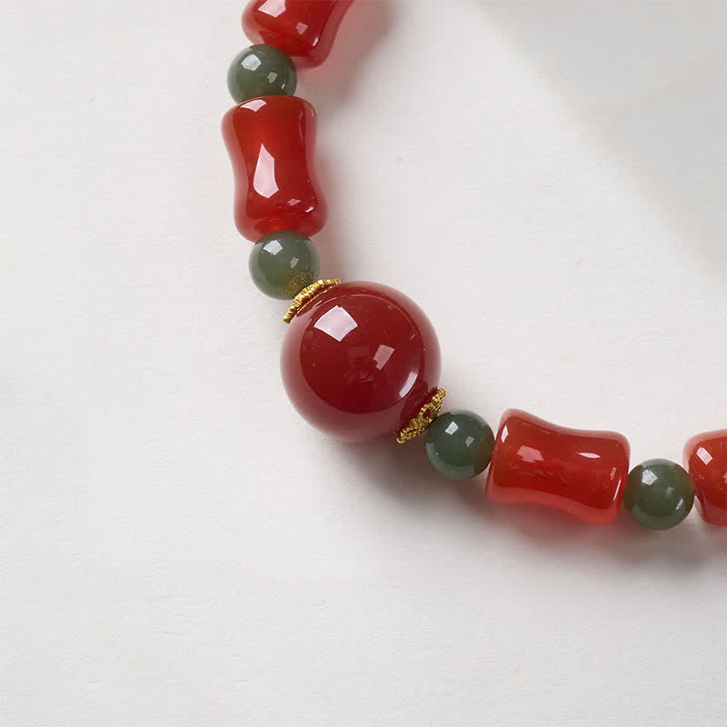 Buddha Stones Nieuwe Chinese Armband met rode agaat en bamboe design voor groei - image 3