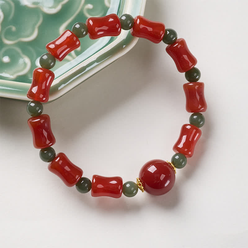 Buddha Stones Nieuwe Chinese Armband met rode agaat en bamboe design voor groei - image 1