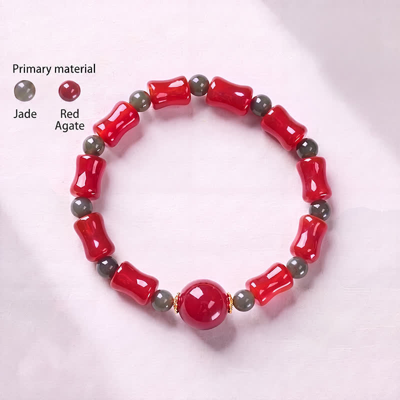 Buddha Stones Nieuwe Chinese Armband met rode agaat en bamboe design voor groei - image 2