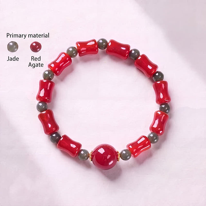 Buddha Stones Nieuwe Chinese Armband met rode agaat en bamboe design voor groei - image 2