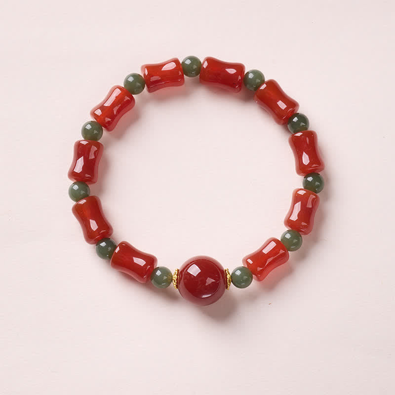Buddha Stones Nieuwe Chinese Armband met rode agaat en bamboe design voor groei - Bamboe design (Polsomtrek: 14-16 cm) - image 0