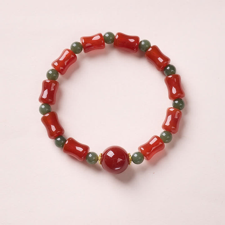 Buddha Stones Nieuwe Chinese Armband met rode agaat en bamboe design voor groei - Bamboe design (Polsomtrek: 14-16 cm) - image 0