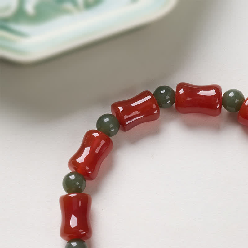 Buddha Stones Nieuwe Chinese Armband met rode agaat en bamboe design voor groei - image 4