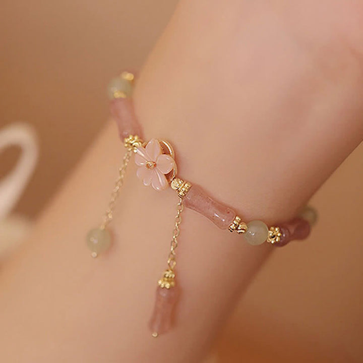 Buddha Stones Romantische Armband van aardbeikwarts, bamboe en Hetian-jade - image 4