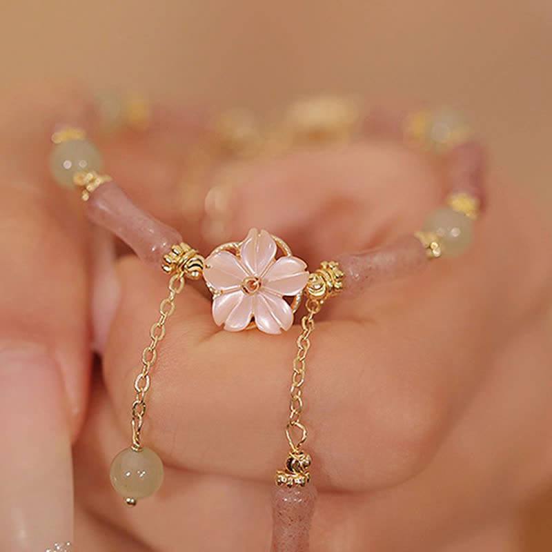 Buddha Stones Romantische Armband van aardbeikwarts, bamboe en Hetian-jade - image 14