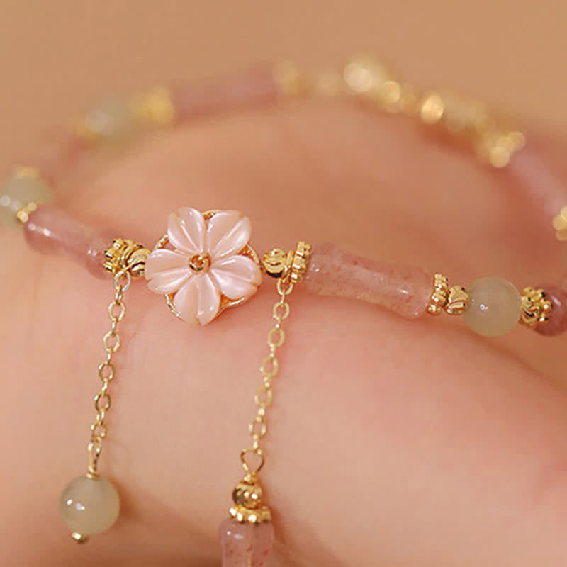 Buddha Stones Romantische Armband van aardbeikwarts, bamboe en Hetian-jade - image 12