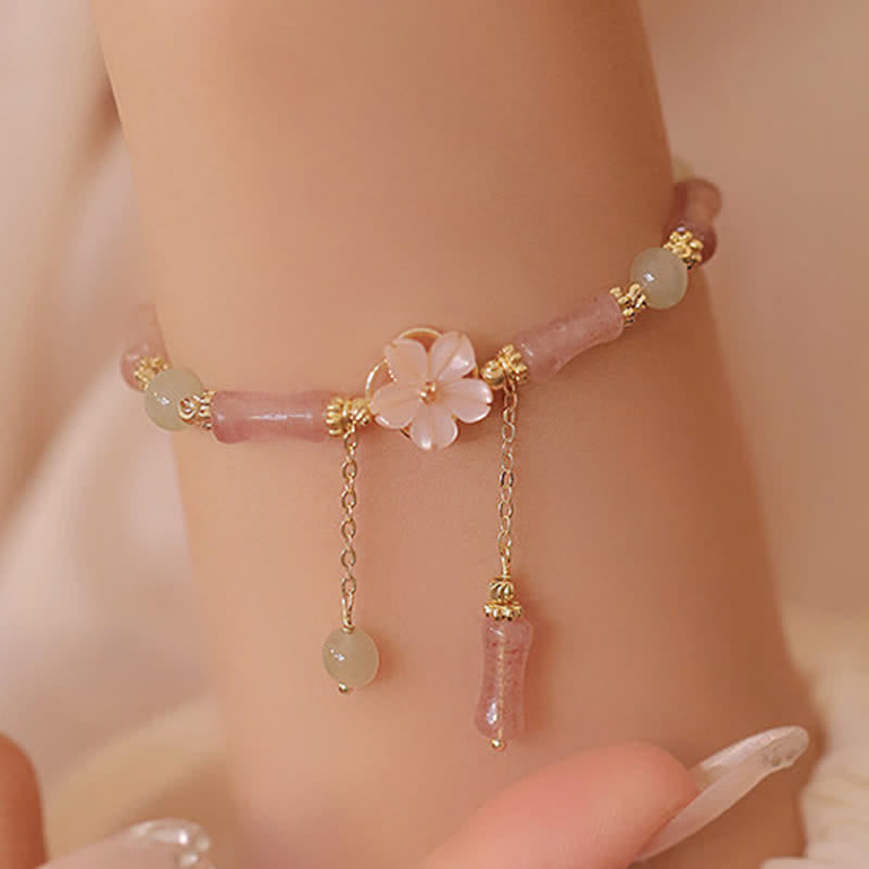 Buddha Stones Romantische Armband van aardbeikwarts, bamboe en Hetian-jade - image 1