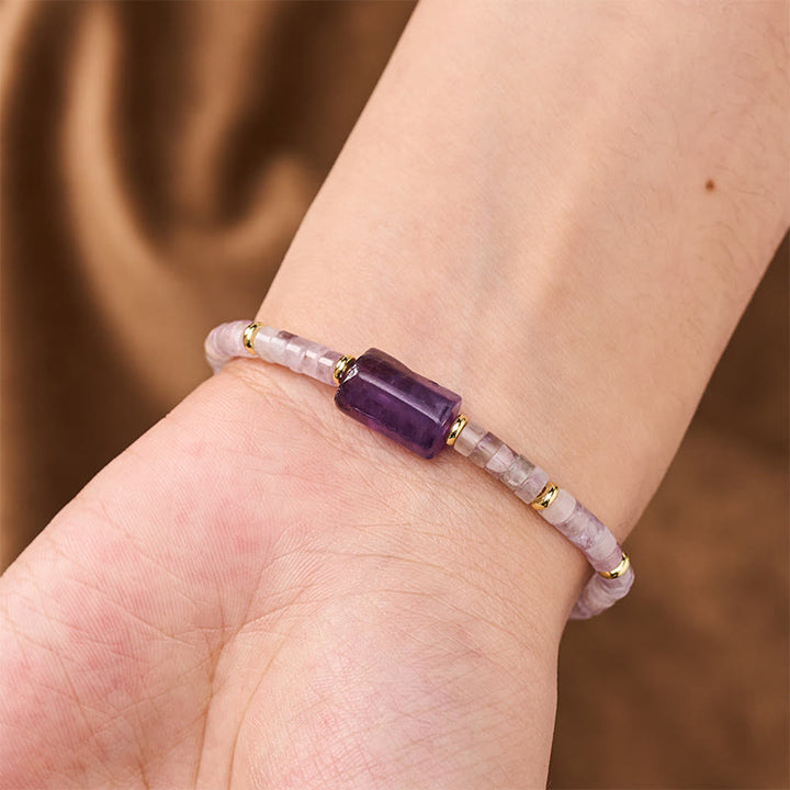 Buddha Stones Amethist Amazoniet Aardbeikwarts Sodaliet Waarheid Gefacetteerde Cilinder Armband - image 2