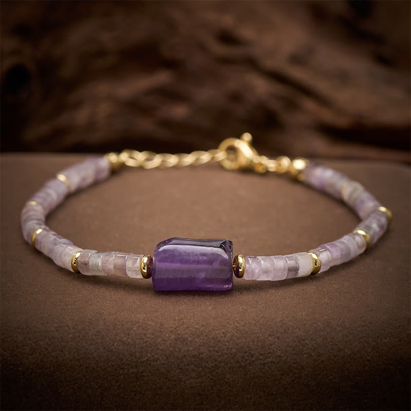 Buddha Stones Amethist Amazoniet Aardbeikwarts Sodaliet Waarheid Gefacetteerde Cilinder Armband - Amethist (Polsomtrek: 15–18 cm) - image 0