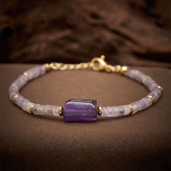 Buddha Stones Amethist Amazoniet Aardbeikwarts Sodaliet Waarheid Gefacetteerde Cilinder Armband - Amethist (Polsomtrek: 15–18 cm) - image 0