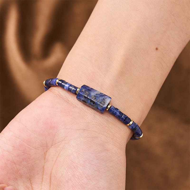 Buddha Stones Amethist Amazoniet Aardbeikwarts Sodaliet Waarheid Gefacetteerde Cilinder Armband - image 14