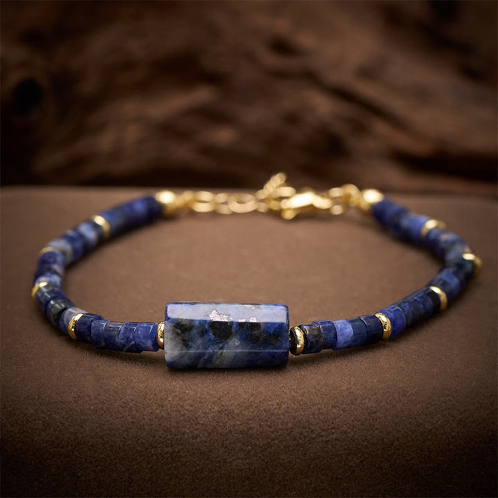 Buddha Stones Amethist Amazoniet Aardbeikwarts Sodaliet Waarheid Gefacetteerde Cilinder Armband - Sodalite (Polsomtrek: 5,9–7,1 inch / 15–18 cm) - image 12