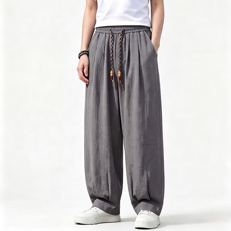 Buddha Stones Casual herenbroek met trekkoord en elastische Taille , effen kleur, Lang pijpen, rechte pijpen en Zakken , lente/zomer - Donkergrijs - US/UK/AU46, EU56 (5XL) - image 0