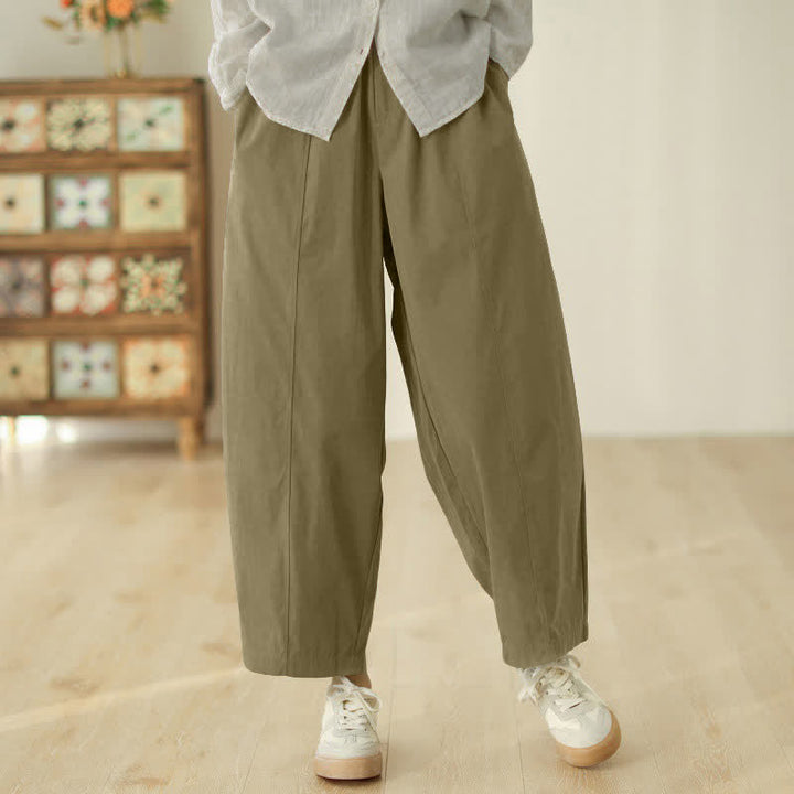 Buddha Stones Enkellange harembroek voor dames met Zakken en een minimalistisch design. - Donker kaki - US8-10，UK/AU12-14，EU40-42 (2XL) - image 9