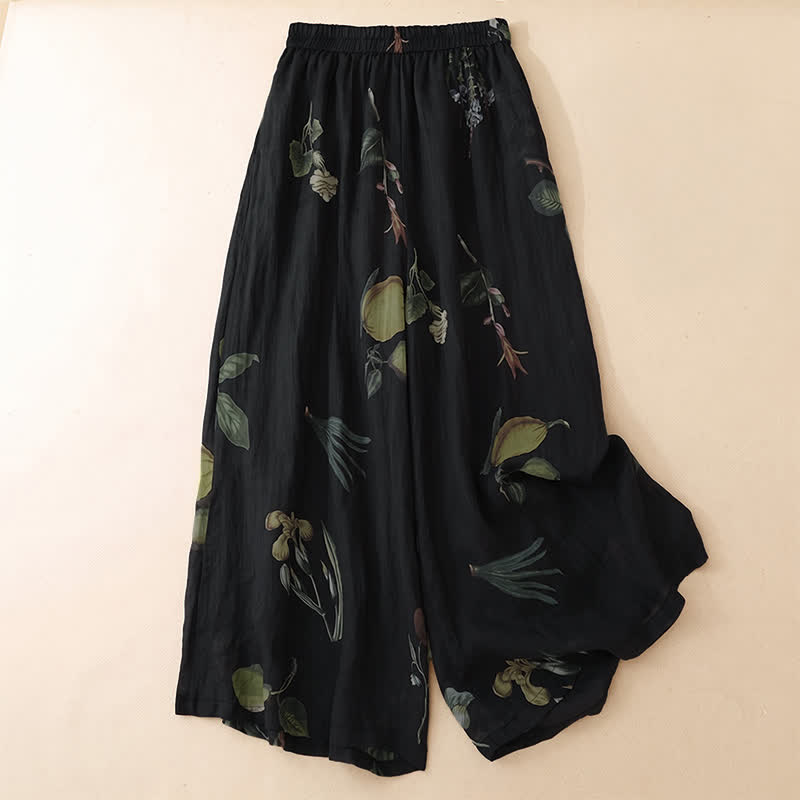Buddha Stones Lente/Zomer Boho Bloemenprint Enkellengte voor Dames, Wijde Pijpen met Zakken - Middernachtblauw - US12, UK/AU16, EU44 (2XL) - image 0