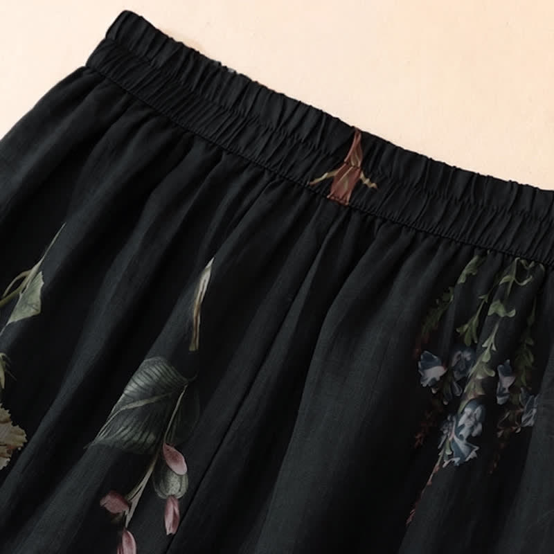 Buddha Stones Lente/Zomer Boho Bloemenprint Enkellengte voor Dames, Wijde Pijpen met Zakken - image 1