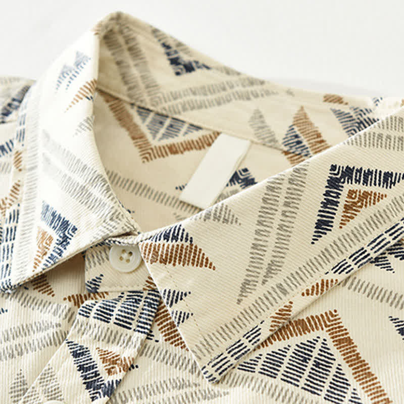 Buddha Stones Casual boho- Overhemden met Lange mouw en geometrische print voor heren, geschikt voor lente en herfst, met zakje. - image 1