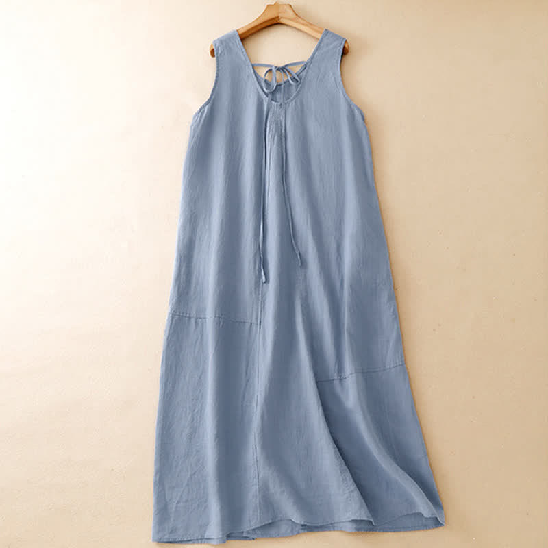 Buddha Stones Zomerse casual minimalistische Ronde hals Mouwloos en zakken voor dames - image 1
