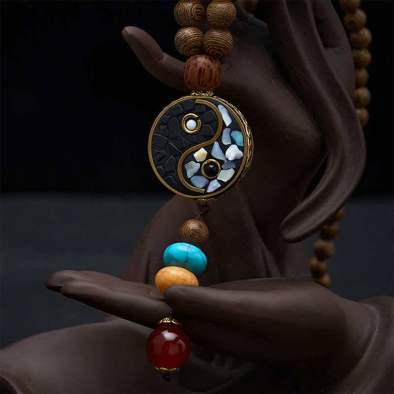Buddha Stones Ketting van wengéhout met Yin Yang- en aardingssymbool. - image 4