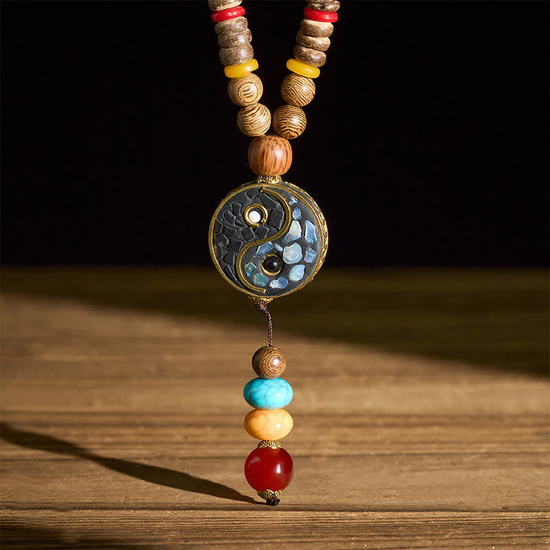 Buddha Stones Ketting van wengéhout met Yin Yang- en aardingssymbool. - image 9