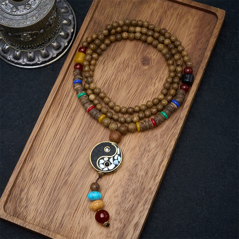 Buddha Stones Ketting van wengéhout met Yin Yang- en aardingssymbool. - Yin Yang (Balans ♥ Harmonie) - image 0