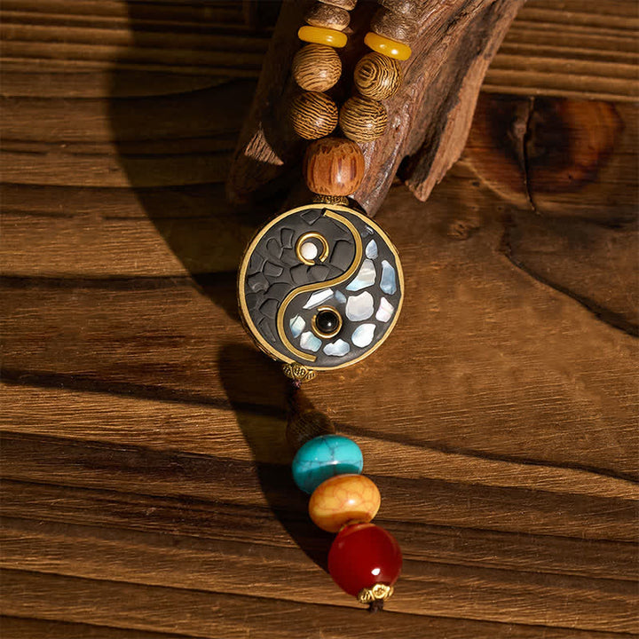Buddha Stones Ketting van wengéhout met Yin Yang- en aardingssymbool. - image 10