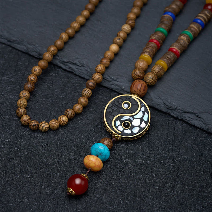 Buddha Stones Ketting van wengéhout met Yin Yang- en aardingssymbool. - image 2