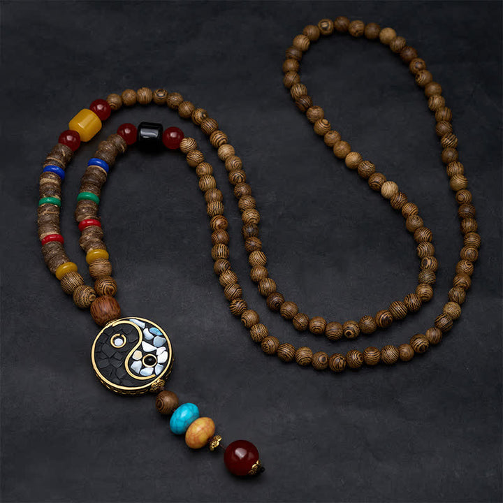 Buddha Stones Ketting van wengéhout met Yin Yang- en aardingssymbool. - image 1
