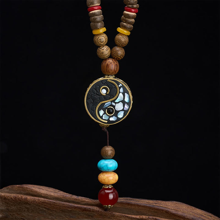 Buddha Stones Ketting van wengéhout met Yin Yang- en aardingssymbool. - image 8
