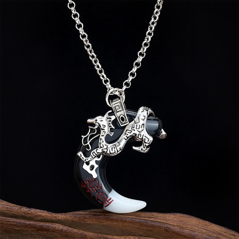 Buddha Stones Drakenkracht Halvemaan Hanger Ketting - Zilver - image 0