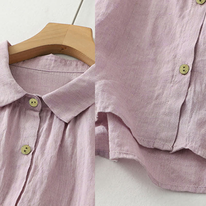 Buddha Stones Casual effen damesblouse met knoopjes en korte Mouwlengte - image 4