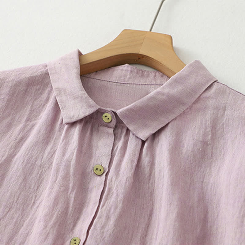 Buddha Stones Casual effen damesblouse met knoopjes en korte Mouwlengte - image 2