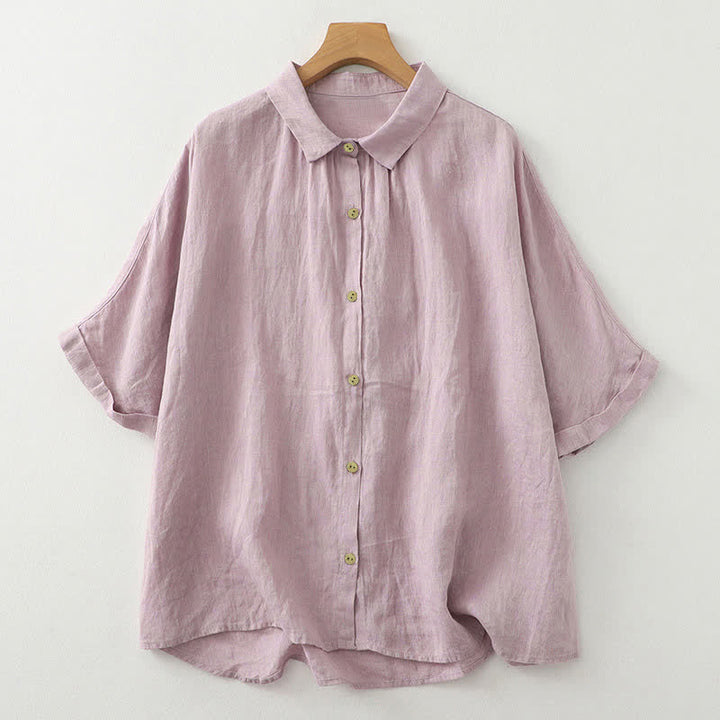 Buddha Stones Casual effen damesblouse met knoopjes en korte Mouwlengte - Distel - US12, UK/AU16, EU44 (2XL) - image 1